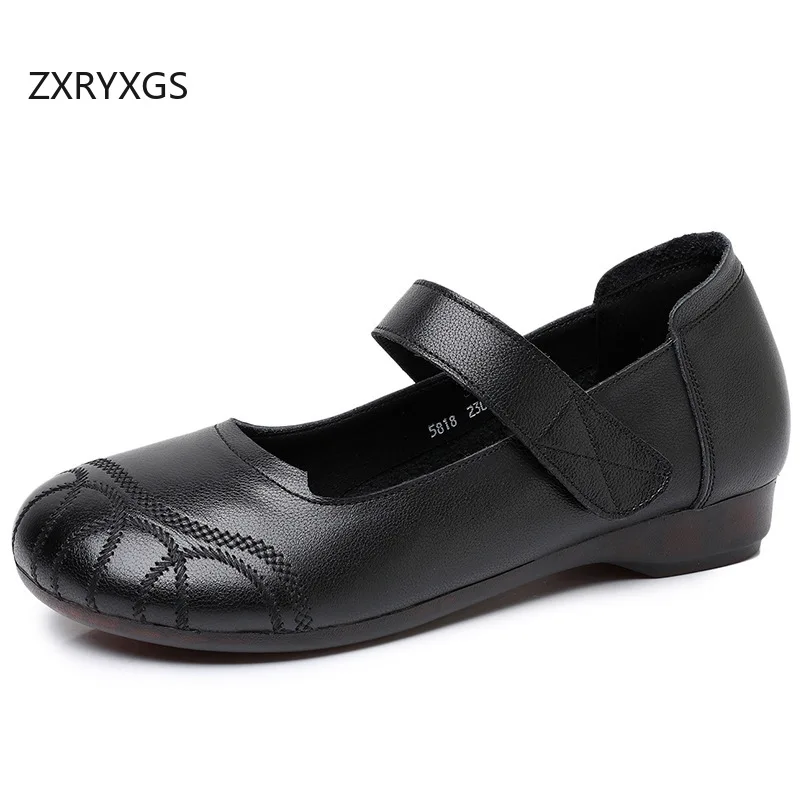 

ZXRYXGS Премиум-мягкая воловья кожа с круглым носком, мягкая подошва, удобные туфли на плоской подошве для мамы, осень 2022, женская обувь из натуральной кожи для мамы, большой размер 43