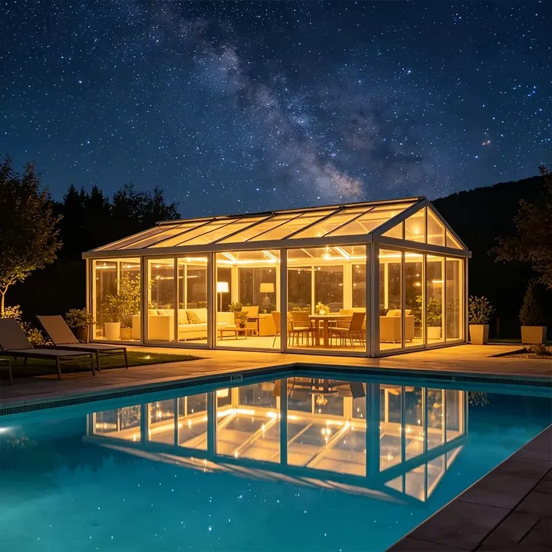 Modern Black Aluminum Sunroom With Floor To Ceiling Glass Rainproof Design For Forest Hideaway And All-Weather Outdoor Lounge