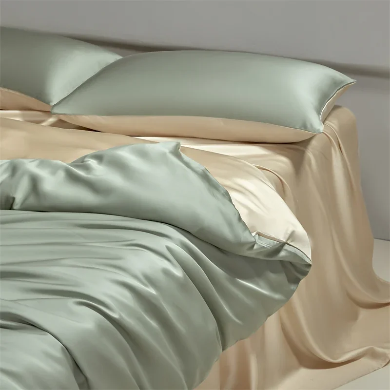 Four piece set of natural silk solid color bedding, ice silk smooth nude sleeping bedding