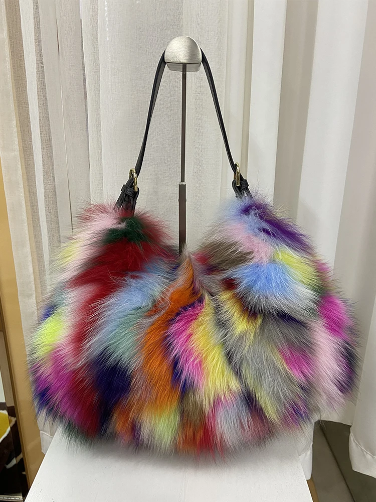 New Arrival Women Fashion Natural Real Fox Fur Bag Real Fur Shoulder Handbag Ladies Full Fox Fur Bag