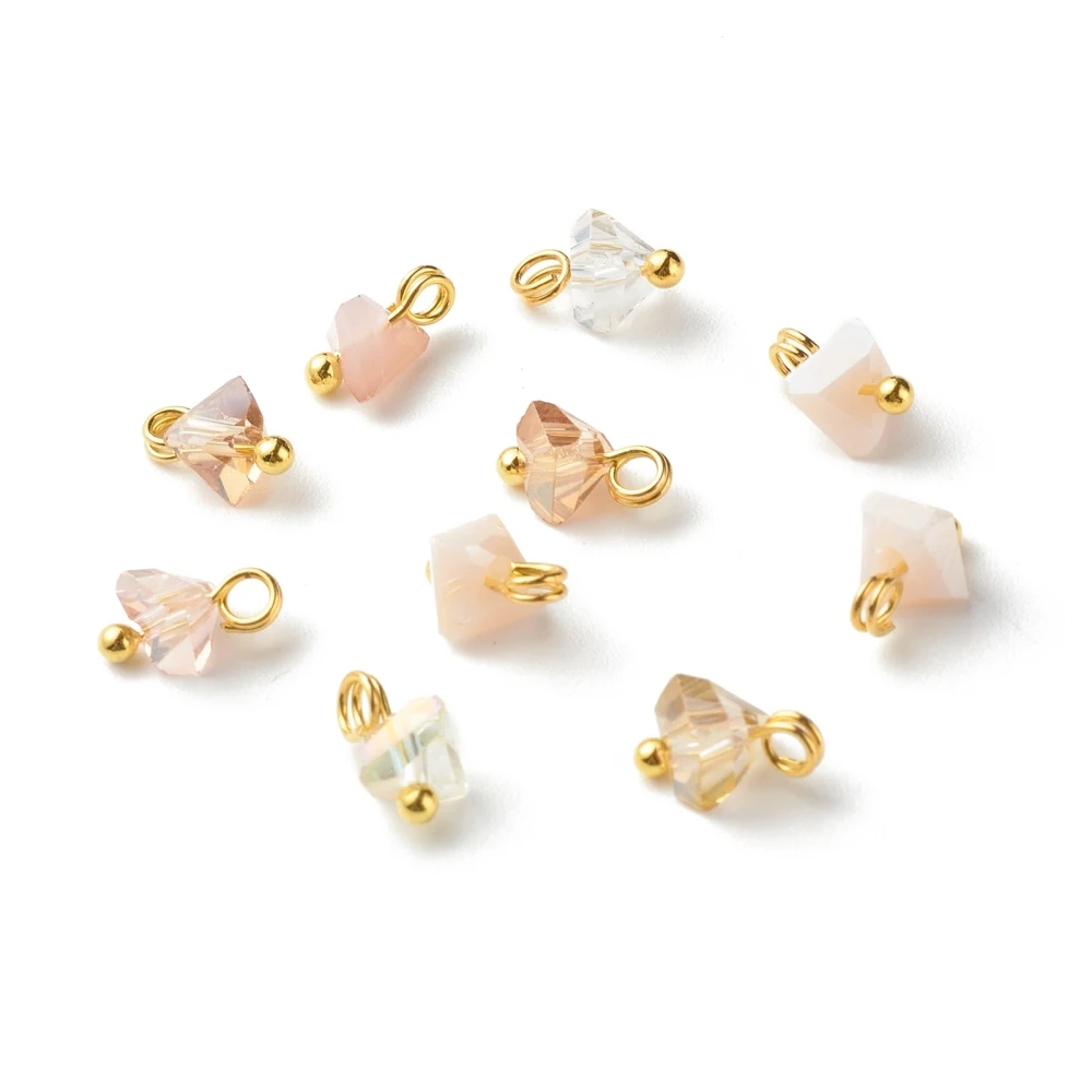 100 pc Electroplate Glass Charms with Brass Ball Head Pins Triangle White 8x6x4.5mm Hole: 1.8mm