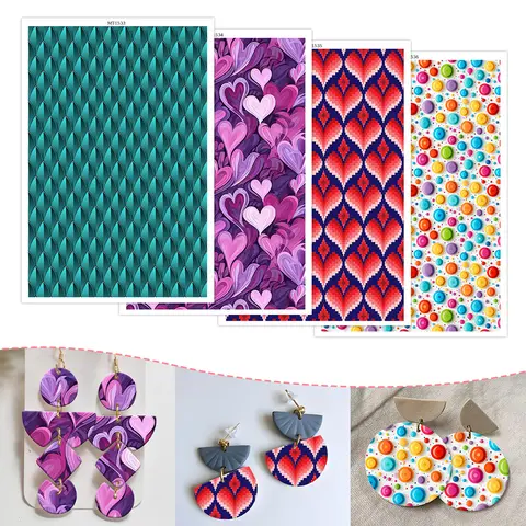 Heart/Scales/Bubble Pattern Printed Polymer Clay Transfer Paper Soluble Disposable Sticker for DIY Earring Jewelry Decal
