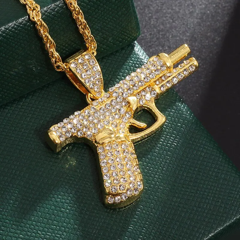 Bling Iced Out Pistol Pendant Submachine Gun Necklace Men Personality Hip Hop Rock Punk Cool Street Party Jewelry Gift view 4