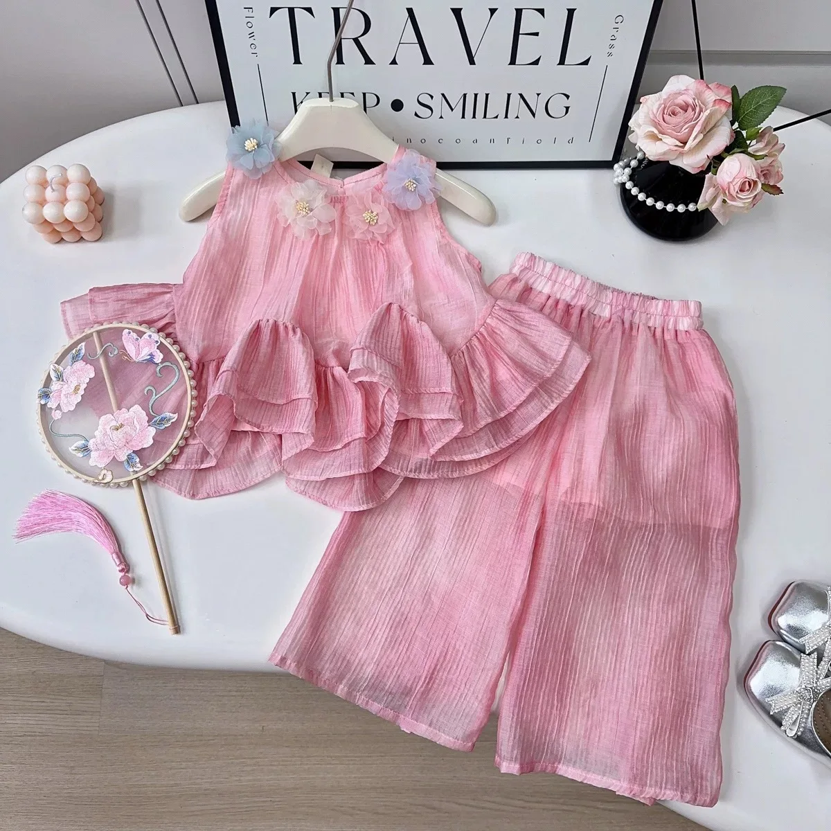 Girls Clothes Sets Summer 2026 Children Dress Vest Tops Loose Pants 2pcs Princess Suit For Baby Cute Outfits Kids Tracksuits 7Y