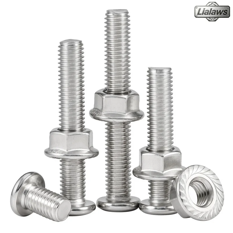 304 Stainless Steel Large Flat Hexagon Socket Head Screw&Flange Nuts Sets for Furniture Connector Joint Bolt M3 M4 M5 M6M8M10M12