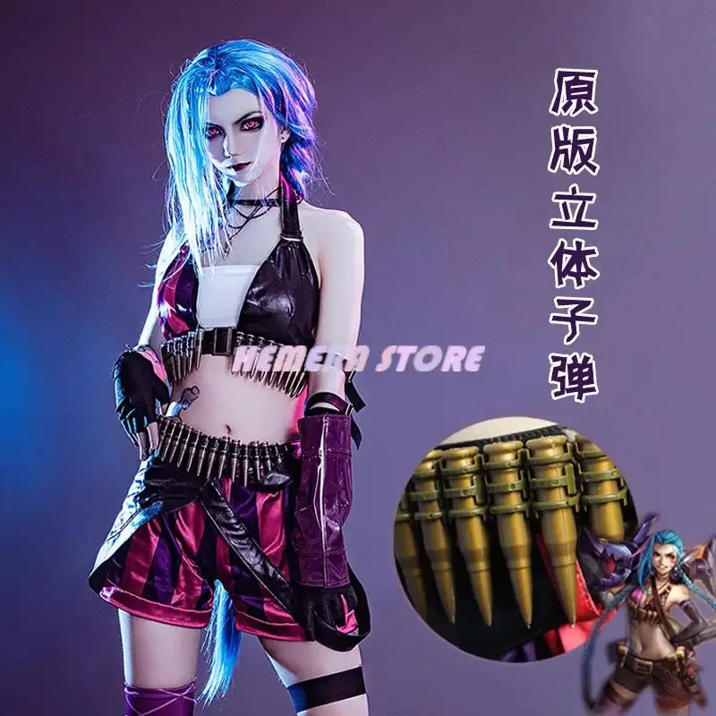 2023 Jinx LOL جامعة أساطير أنيمي جديد أنيمي ازياء للنساء جامعة أسطورة تأثيري Jinx زي مع شعر مستعار XS-3XL