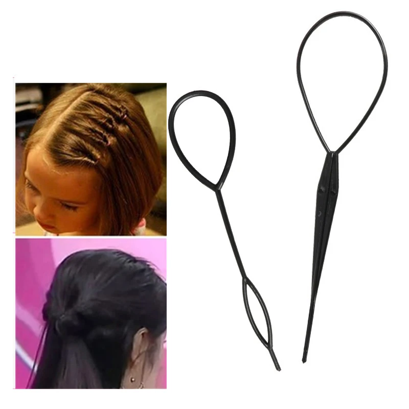 

1Set 2Pcs Small Plastic Hair Loop Magic Tail Hair Braid Ponytail Styling Clip for Women Hairstyle Maker Styling Tool