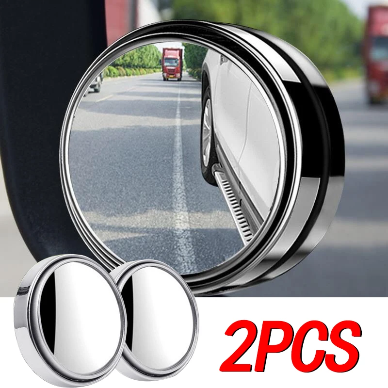 

New 2Pcs Car Round Frame Convex Wide-angle Clear Rearview Auxiliary Mirror 360 Degree Blind Spot Mirror Adjustable Driving