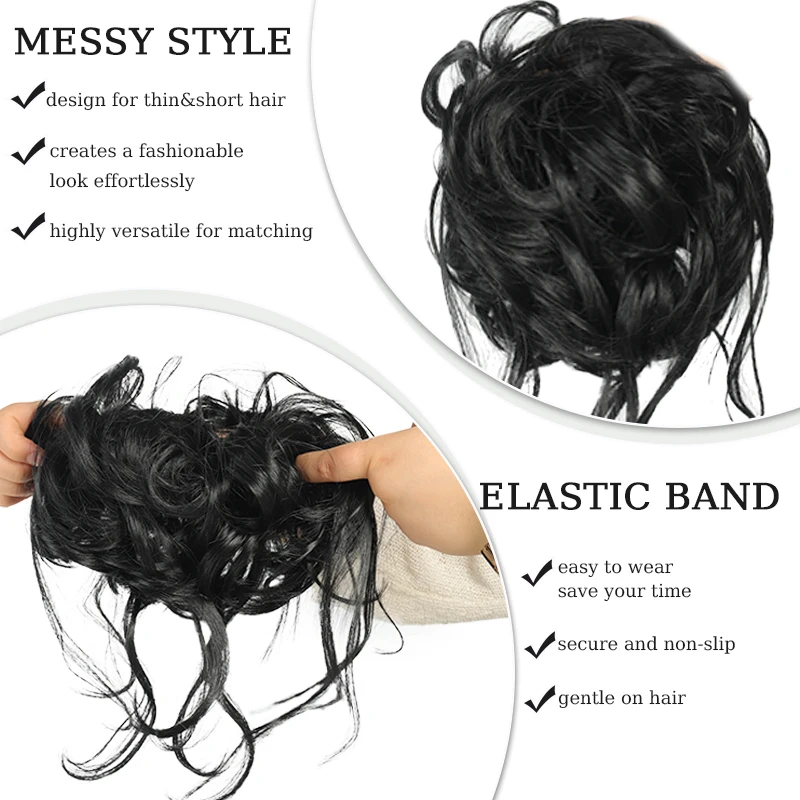 합성 헤어 번 보우 헤어 액세서리 엉킨 웨이브 가발 엘라스틱 헤어 타이 여성용 가발 모든 행사에 적합