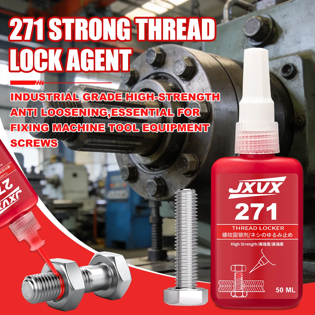 Threadlocker 271 Blue Screw Adhesive (Equivalent to Loctitl) Anaerobic Adhesive Anti-Loosening Fastener Sealant 50g