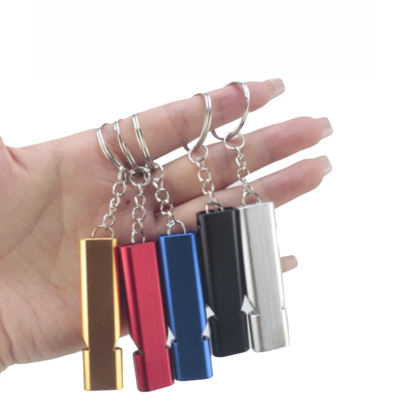 Dual Tube Aluminum Alloy Survival Whistle Flat Design High Frequency Outdoor Emergency Whistle EDC Equipment