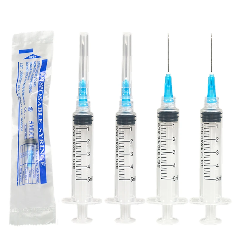 100Pcs 5ml Sterile Luer Lock Syringe With 23G 1inch Needle Individually Packed for Scientific Labs, Industrial, Pets