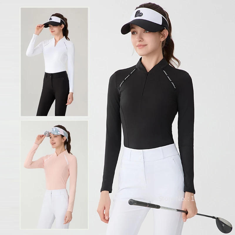 

Love Golf Women's Wear Autumn Spring Long-sleeved T-shirt Zipper Collar Quick-drying Breathable Top Ladies Golf Slim Shirts