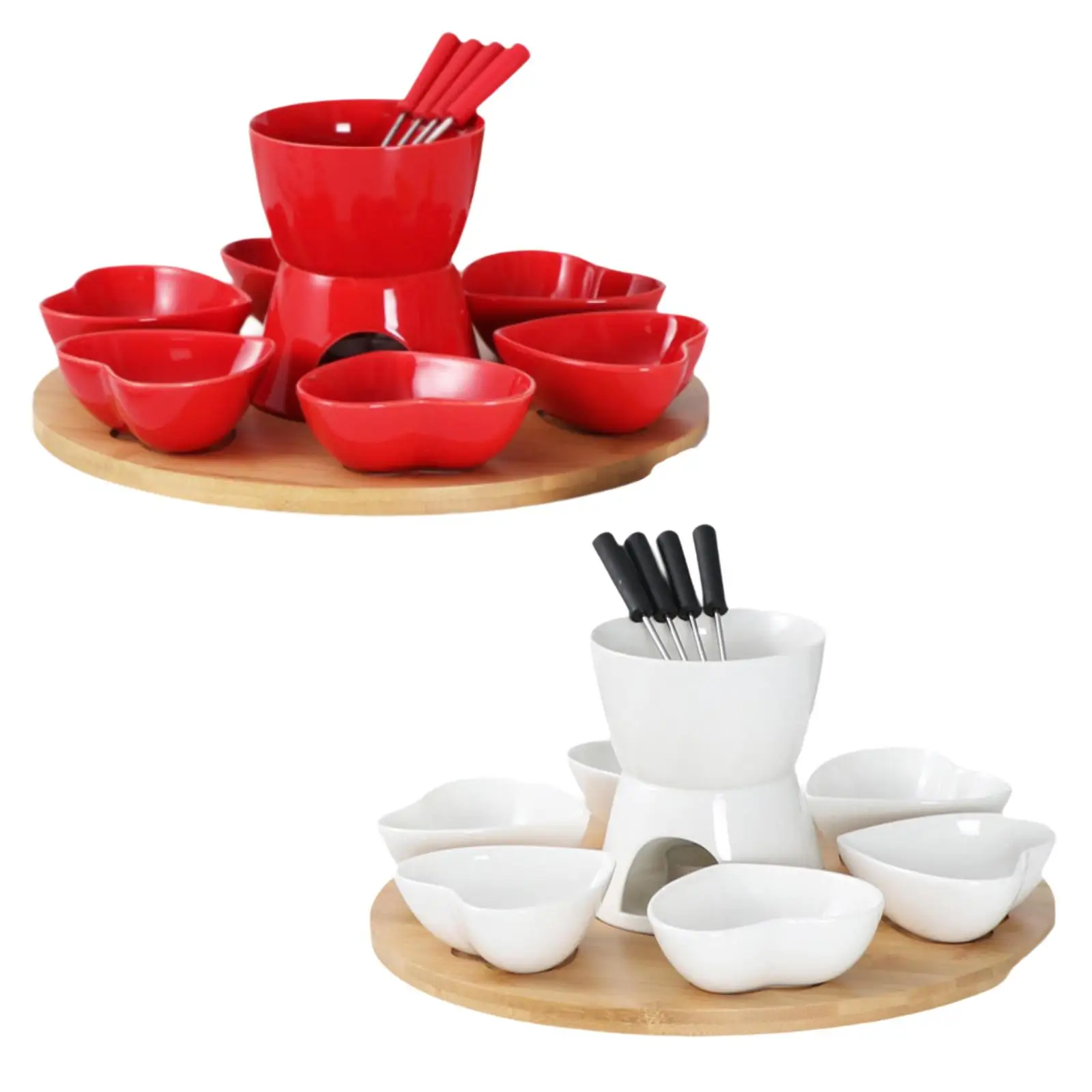 Porcelain Chocolate Fondue Pot Melt Hot Pot Ceramic Cheese Fire Boiler with Forks for Bakery Ice Cream Snack Tray