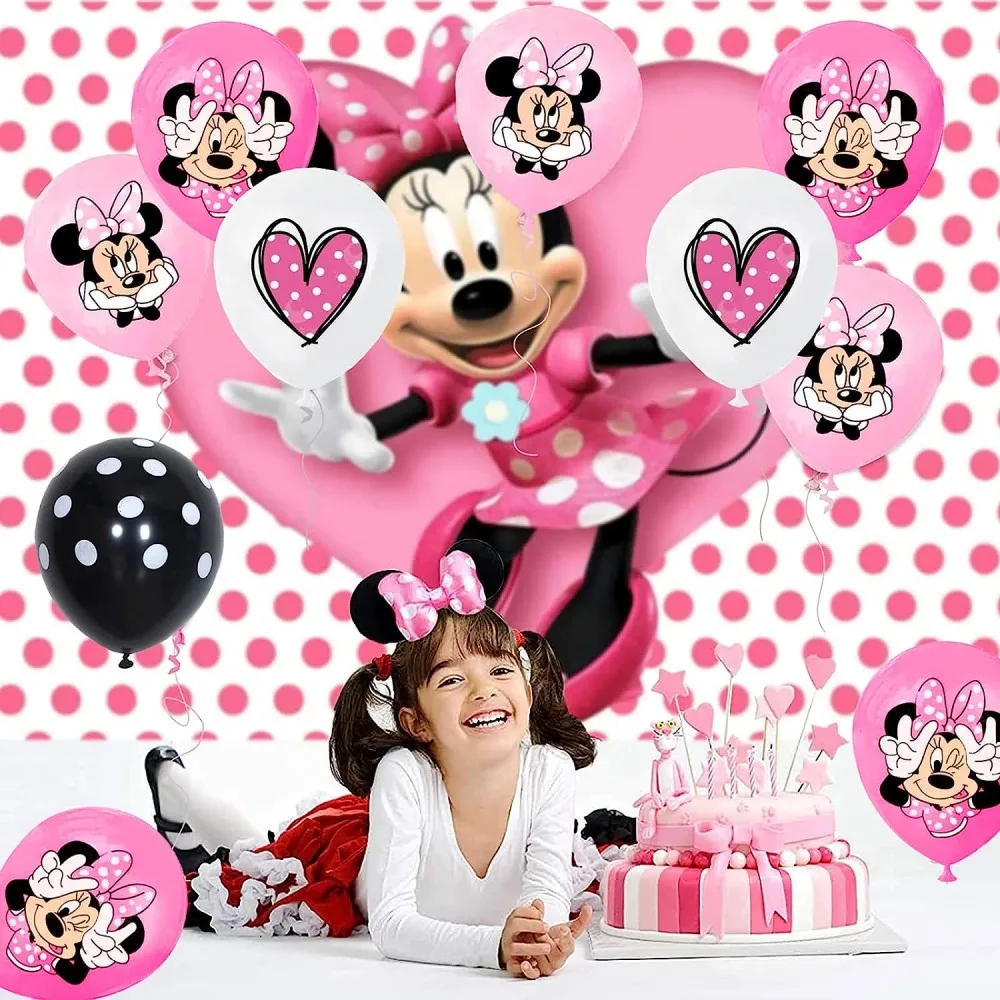 Minnie Mouse decorazione festa palloncini stoviglie usa e getta Set rosa Minnie tovaglia Baby Shower ragazze forniture per feste di compleanno