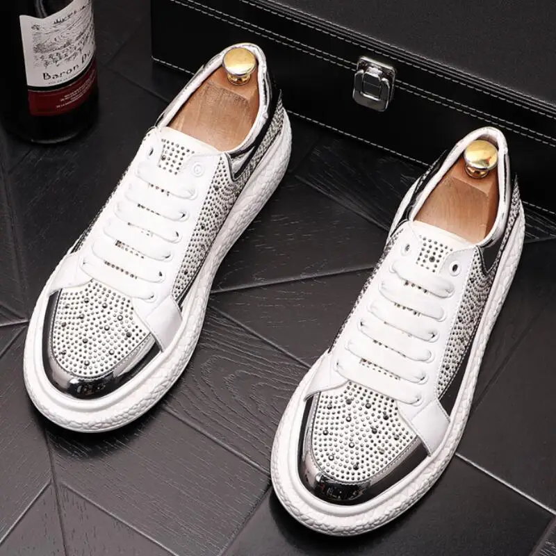 Men\'s casual shoes luxury rhinestones designer high quality High elastic force crease resistant soft soles shoes sneakers A6