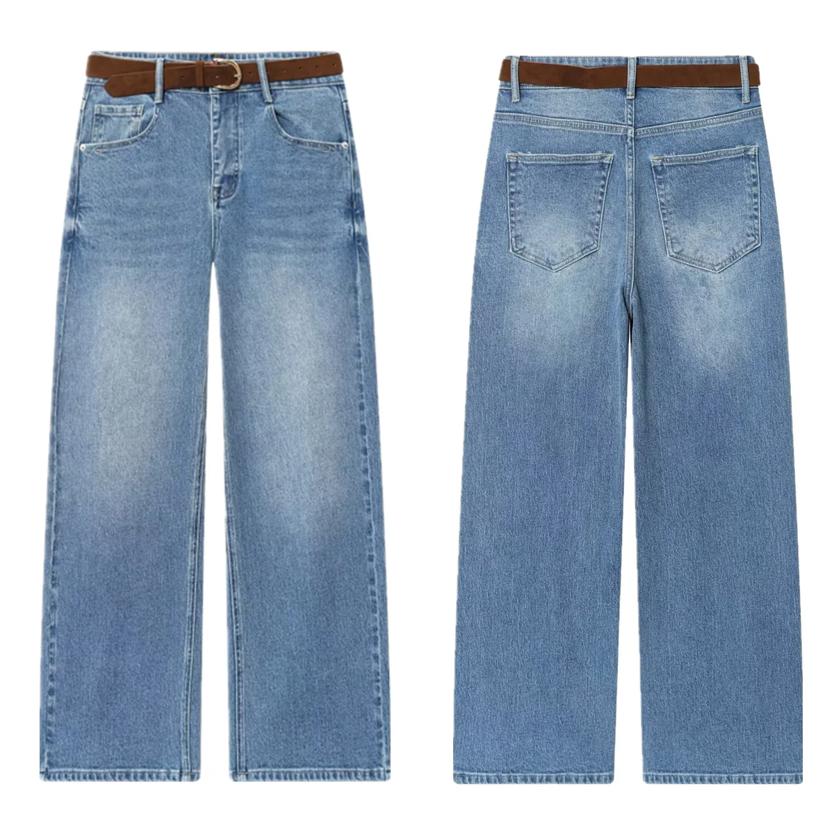 Dave&Di Nordic Minimalist Mom Jeans Winter Washed Blue Jeans High Waist Wide Leg Pants Women Women's jeans Women's Denim Pants