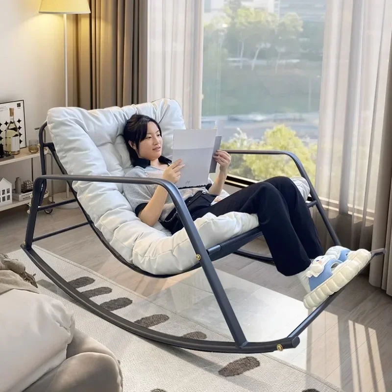 Double rocking chair enlarged and widened adjustable adult balcony home technology fabric can sit and lie down rocking recliner