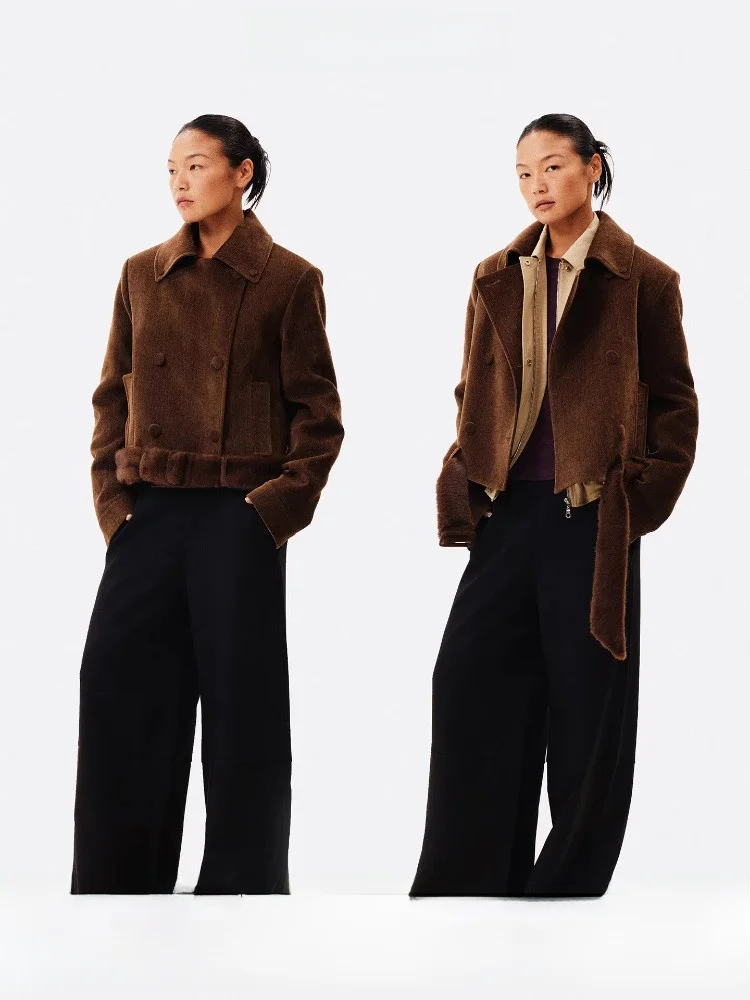 

Age of Ascent Women's ort Coat Warmth Double-Breasted Design Faux Fur Feel Jaet Casual Loose Fit Long Sve Top