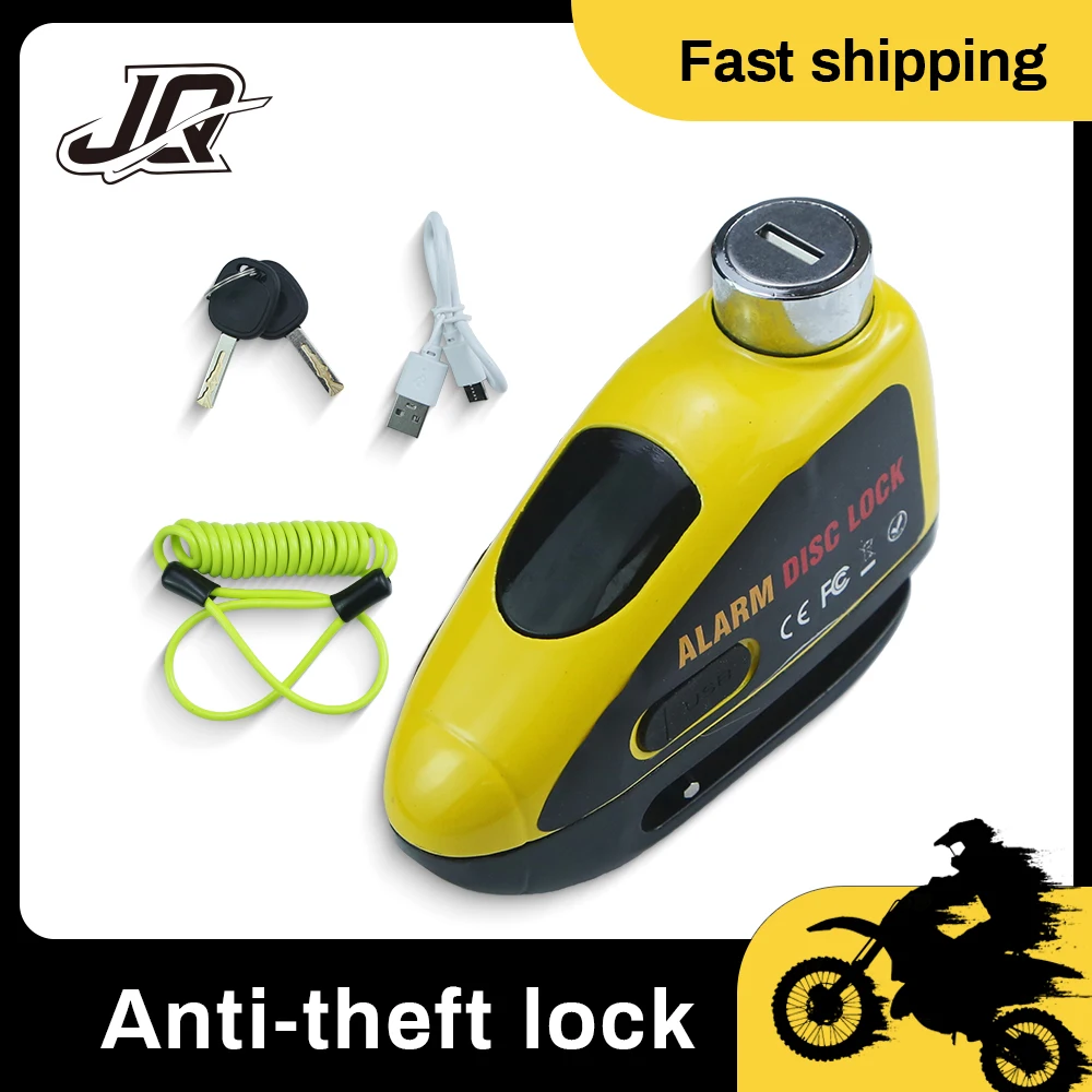 Motorcycle Rechargeable 120dB Alarm Disc Lock Anti-Theft Security Wheel Disc Padlock With 1.5M Cable For Dirt Bike Scooter