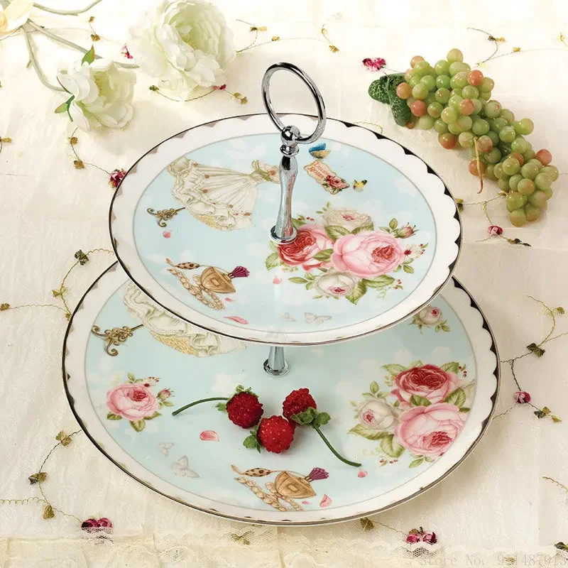 New Exquisite Household Dishes Western Food High Class Ceramic Afternoon Tea Snack Fruit Dinner Plate Double Layer Tableware