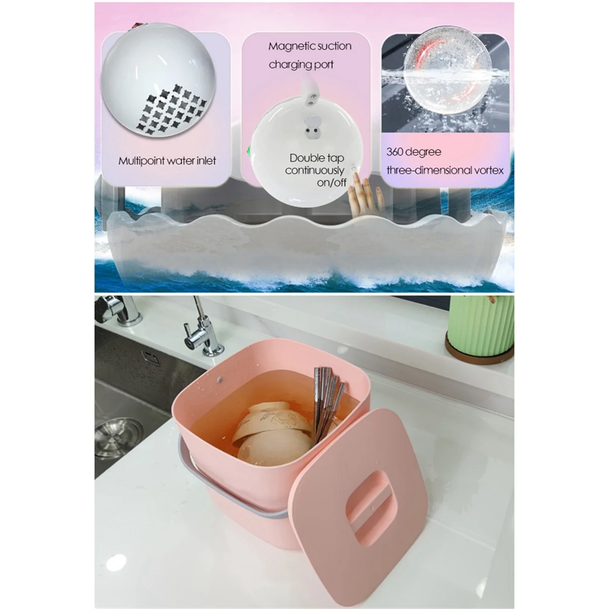 

Mini Dishwasher 18W Rechargeable Household Electric Dishwasher Machine Portable Travel Ultrasonic Dishwasher Sink Red