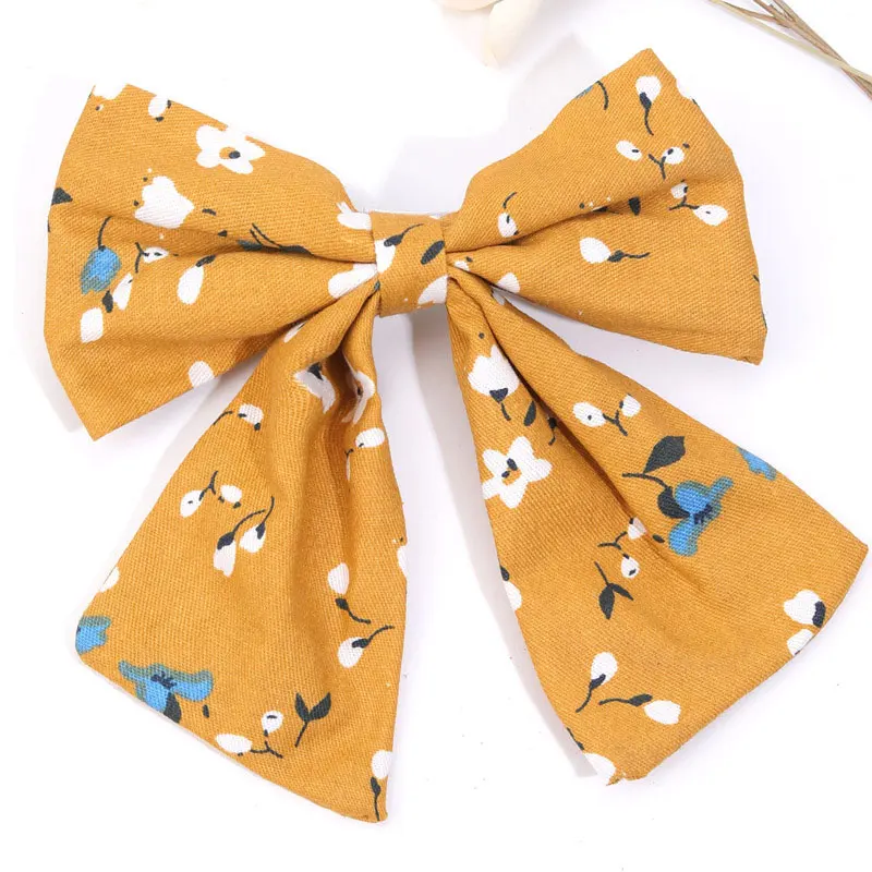 Sweet Flower Print Bowknot Hair Clips For Girls Fashion Bows Hairpins Barrettes Headwear Kids Hair Styling Accessories