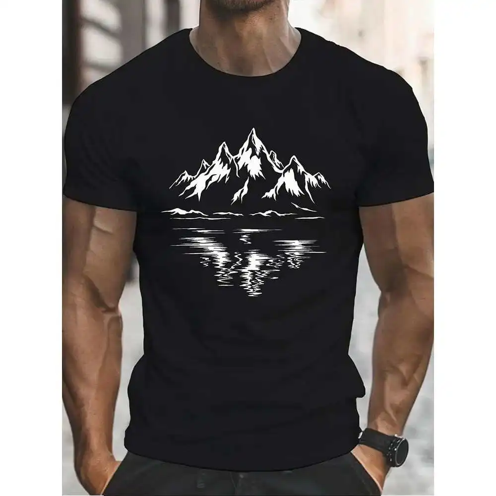 

Summer cotton casual loose large size mountain forest print sports comfortable round neck short sleeve T-shirt