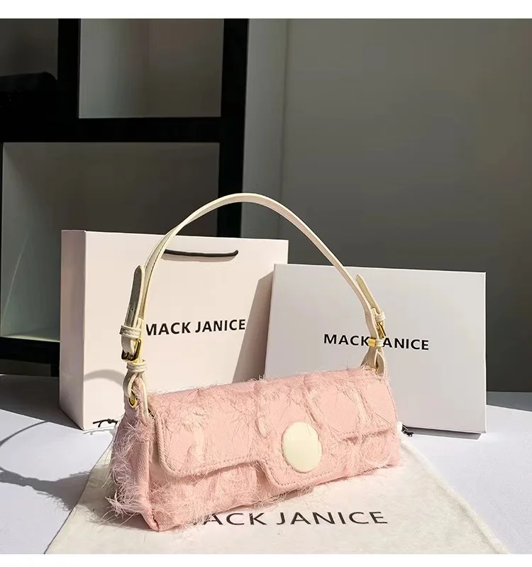 Summer New Women Fashion Handbag Pink Tassel Casual Square Bag Textured Leather Shoulder Underarm Bag Lady Purse Female Armpit