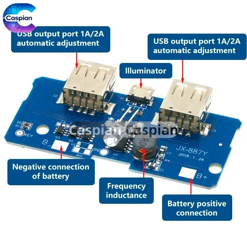 18650 Dual Micro USB 3.7V to 5V 2A Boost Mobile Power Bank DIY 18650 Lithium Battery Charger PCB Board Step Up Module With Led