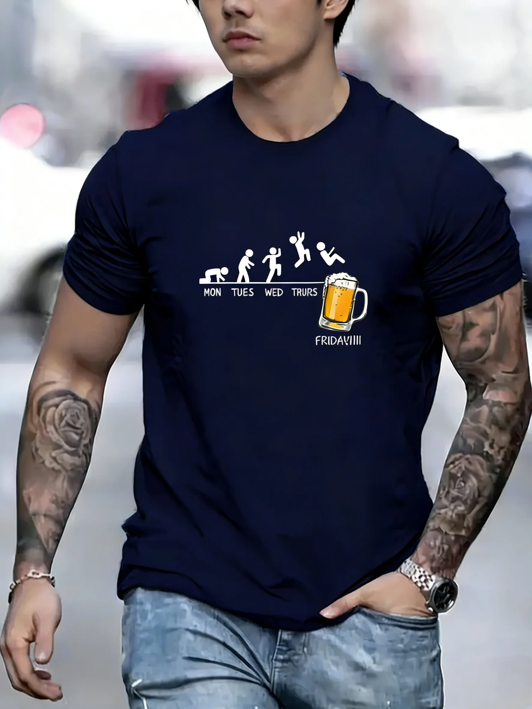 

2026Men's summer loose fit comfortable casual sports pattern printed round neck short sleeved T-shirt top
