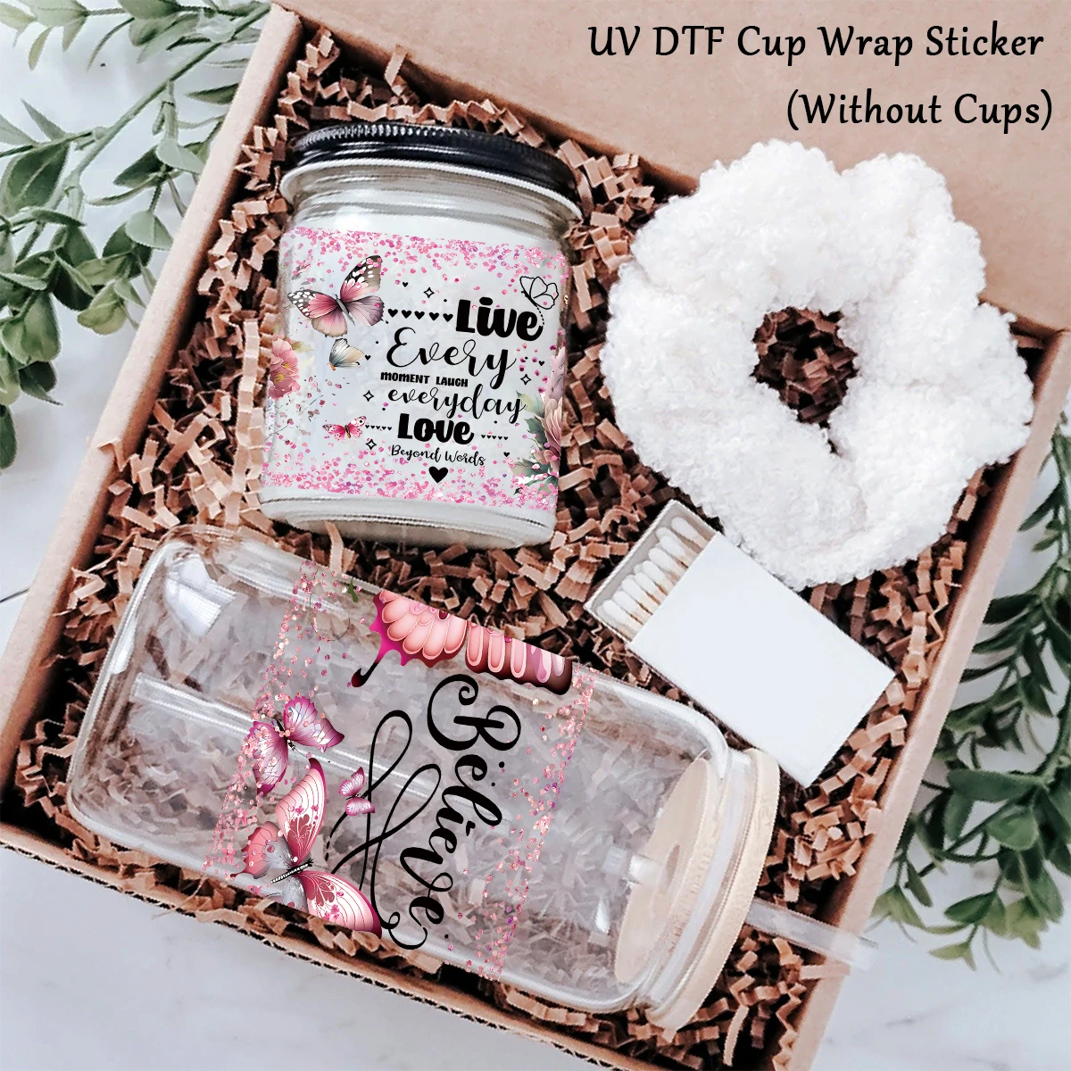 1Pcs Butterfly Theme UV DTF Transfer Sticker,Positive Inspirational UV DTF Cup Wrap Decal for Mug Cup,Waterproof Vinyl Decal