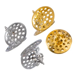 10pcs Dia.16-20mm Stainless Steel Hollow Mesh Concave Round Stud Earrings Setting for Women Earring Jewelry Making DIY Accessory