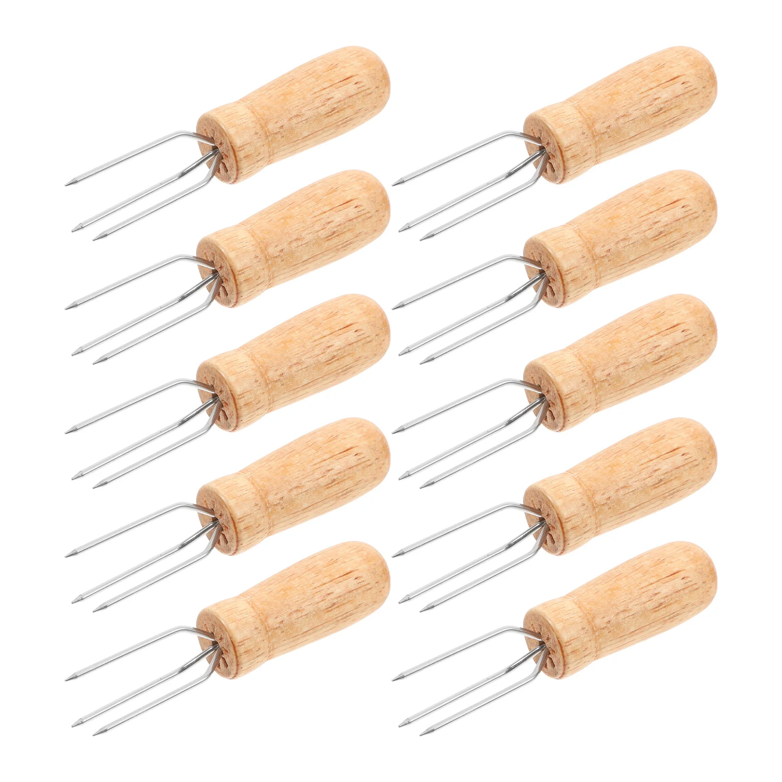 

10Pcs Forks Stainless Steel Three Prong Bbq Skewers Corn Holders for Grilling Fruit Forks Picnic Barbecue Tools