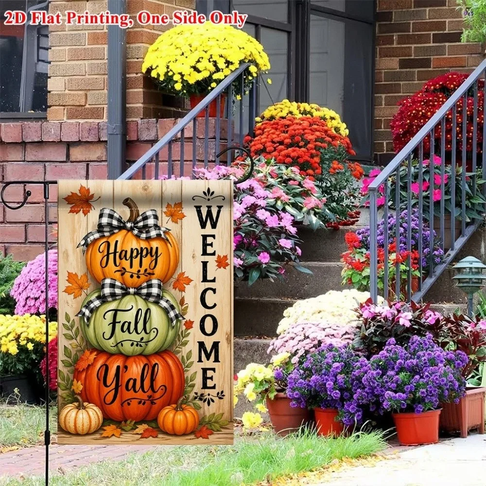 Double Sided Halloween Fall Pumpkin Garden Flag Rustic Style Chick or Treat Autumn Ghost Yard Flag Witch Hat Vintage