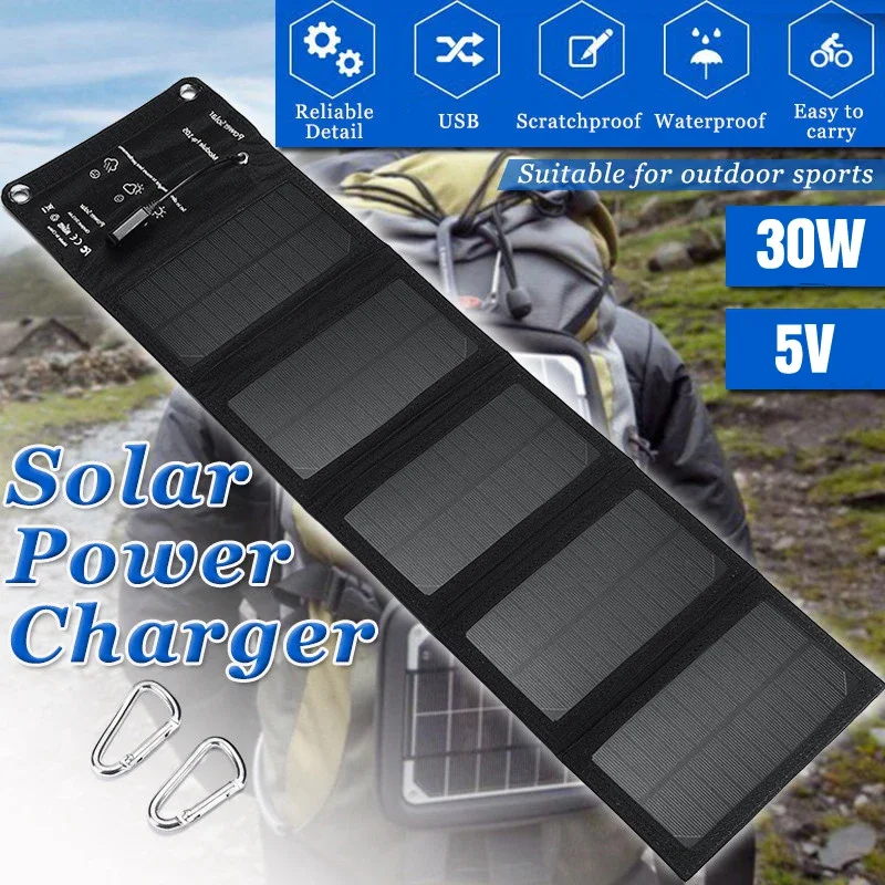 

30W 5V Folding Solar Panel Foldable Portable Power Charger For Cell Phone Camping Outdoor