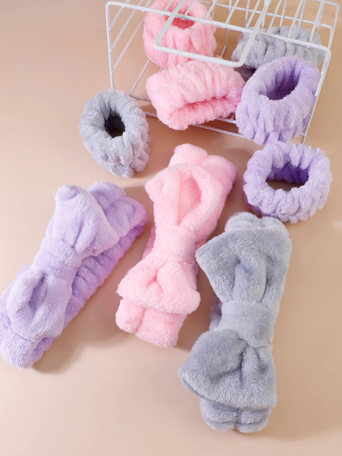 غسل الوجه المضادة للرطبة ثلاث قطع مجموعة المرجان المخملية ماصة العلاقات الشعر الأساور المرأة غسل العناية بالبشرة أدوات مكافحة التبلل #2