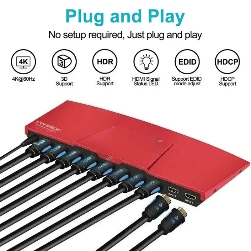2 in 8 Out Divisor Splitter 4k HDR EDID 4K60Hz Home Audio Video & Accessories Amplifier Split