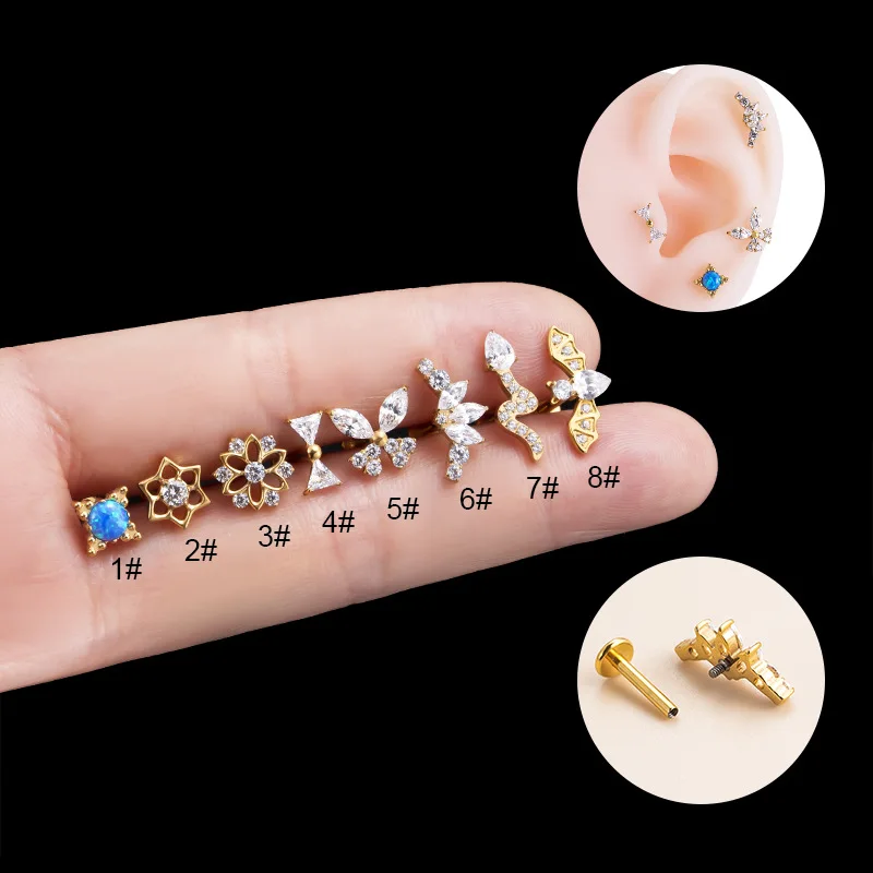 

1PC G23 Titanium Piercing Snake Bat Zircon Stud Earring Helix Daith Tragus Cartilage Lip Lobe Studs Body Goth Jewelry Wholesale