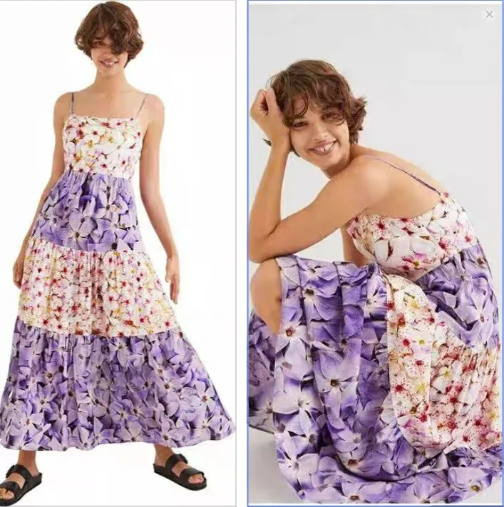 Foreign trade original single Spain new summer patchwork strap women's long dress