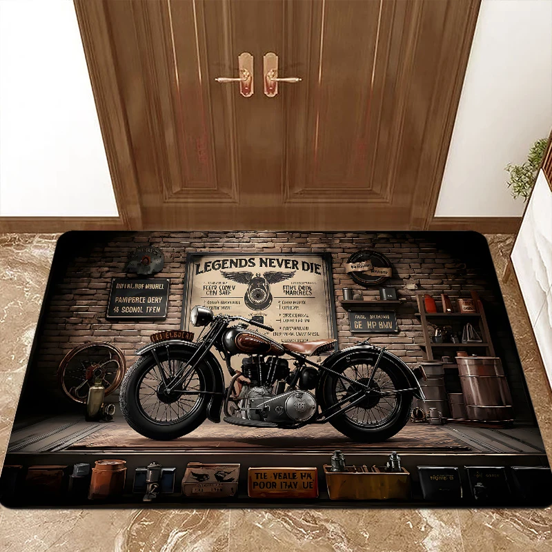 VIKAMA Vintage Motorcycle Garage Rug, Non-Slip Washable Biker Carpet, 