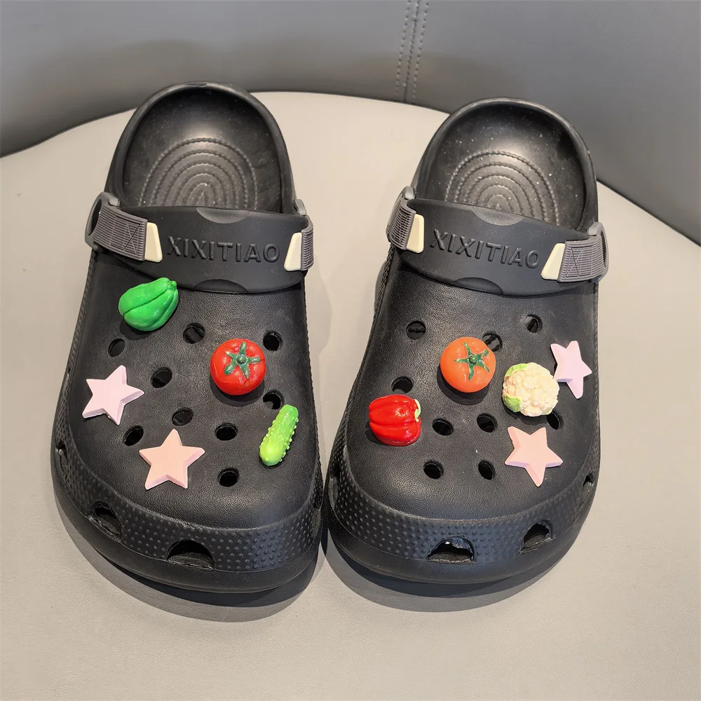 Juego de 10 Uds de dijes para zapatos vegetales, pepino, tomate, berenjena, chile, decoraciones para zapatos, accesorios para zapatos con hebilla desmontable DIY