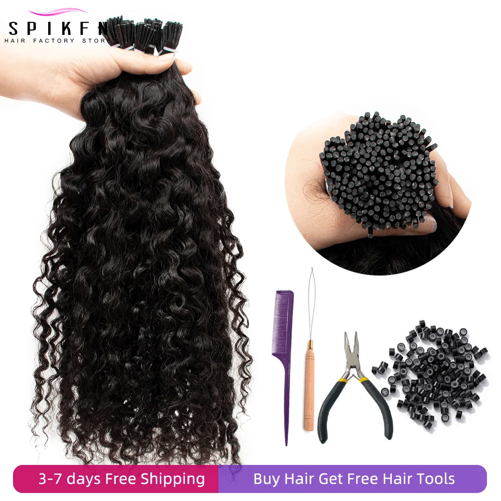 

Natural Black Water Wave I Tip Micro Ring Hair Extensions 16-26 Natural Black 100% Virgin Human Hair Micro Link Hair 50pcs/pack