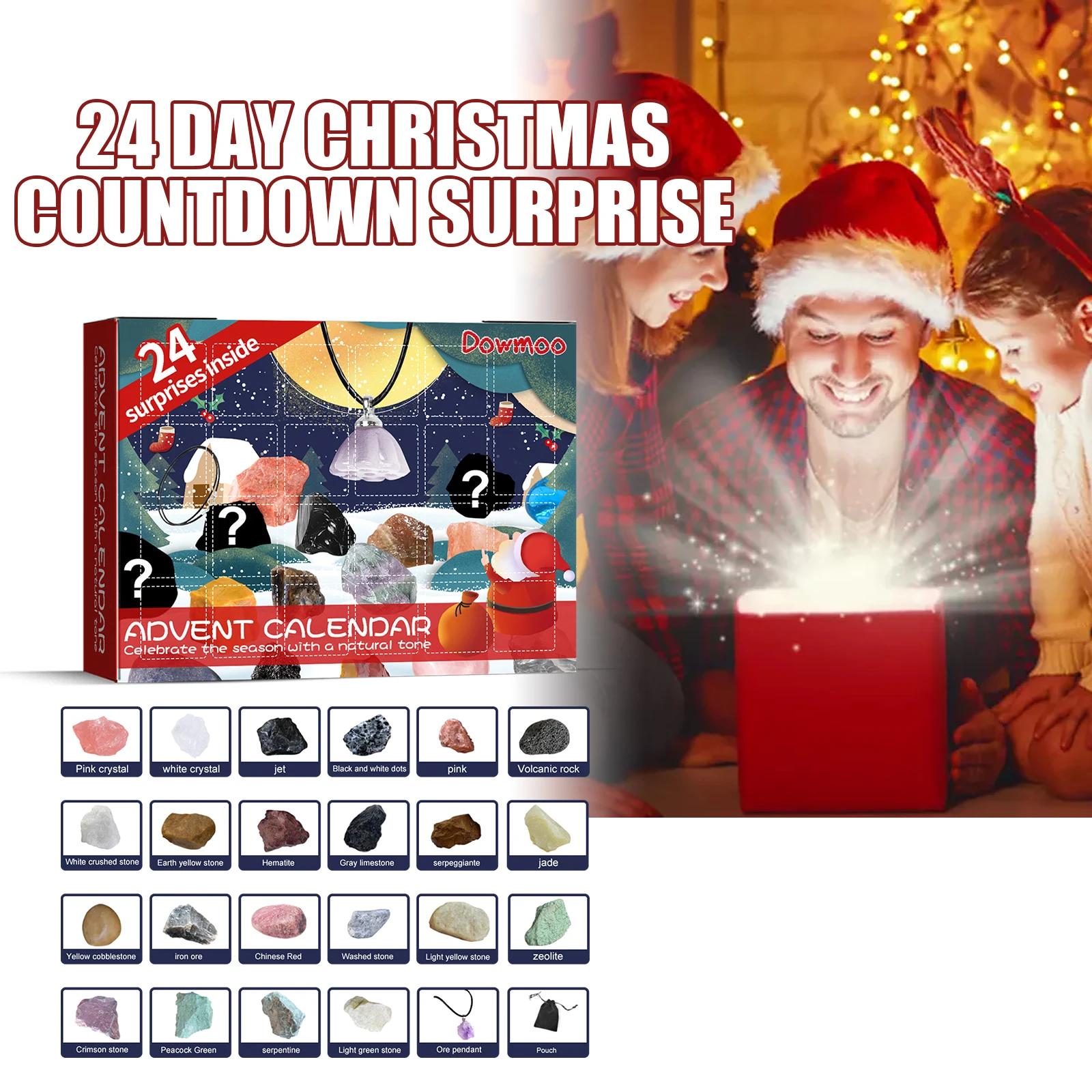 

Christmas Advent Calendar Ore Gift Box 24 cells Xmas Countdown Calendar Gemstone Nature Stone Healing Crystal Surprise Blind Box