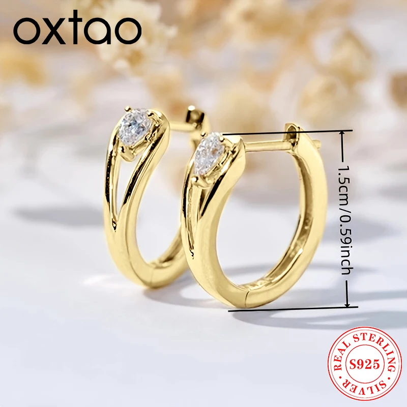 

OXTAO Minimalist Hoop Earrings Pear Cut D Color Moissanite Chic Circle Earrings for Women Gold Color Temperament Girls Jewelry