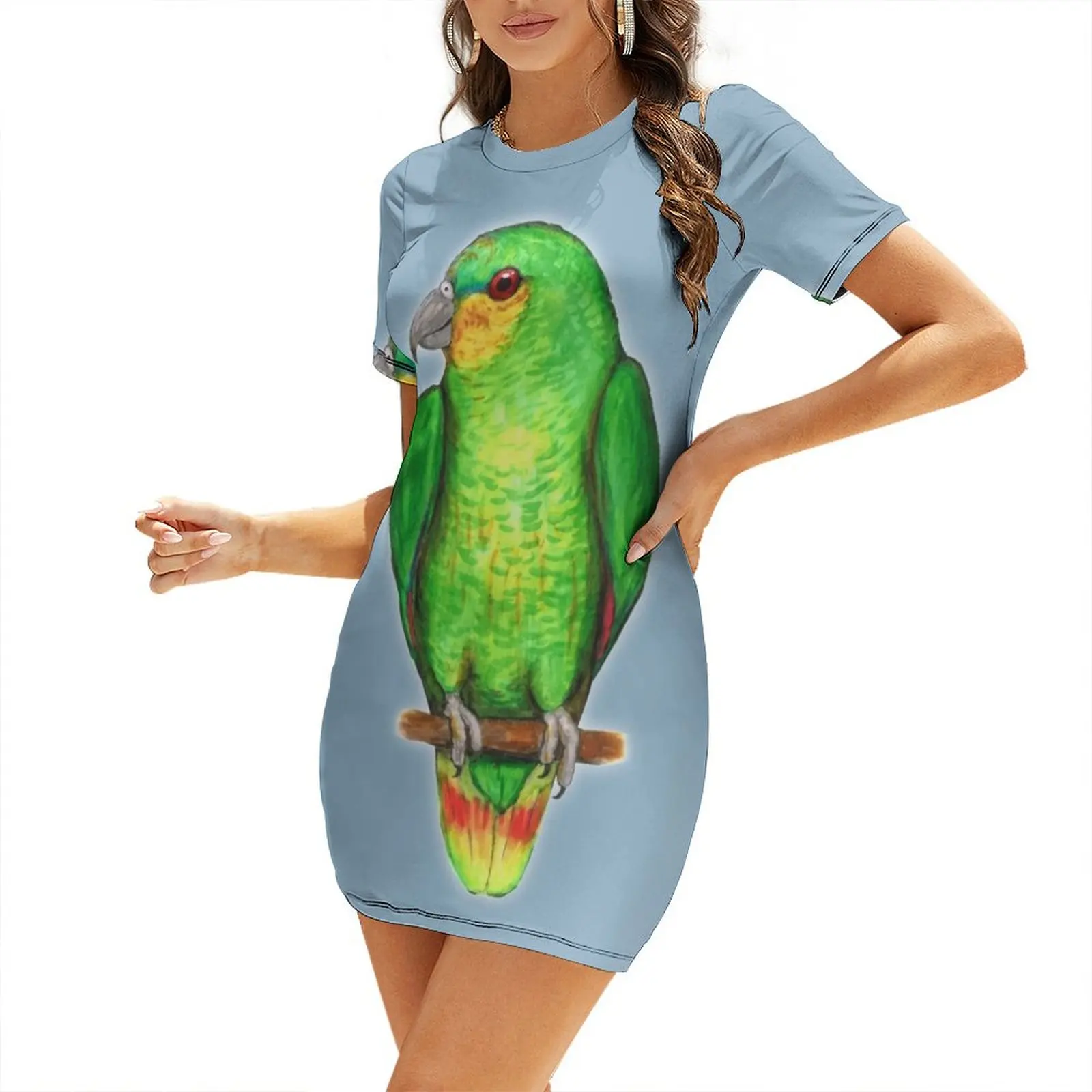 

Orange winged amazon parrot Short-Sleeved Dress prom clothes elegant evening dresses for women 2025 dress korean style Dress