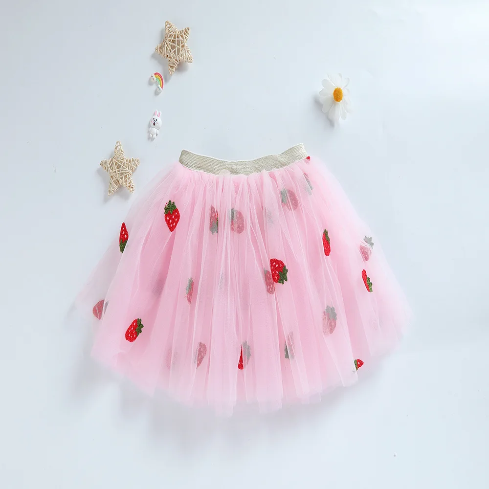 Children's Skirt 2024 Summer New European Gauze Strawberry TUTU Princess Skirt