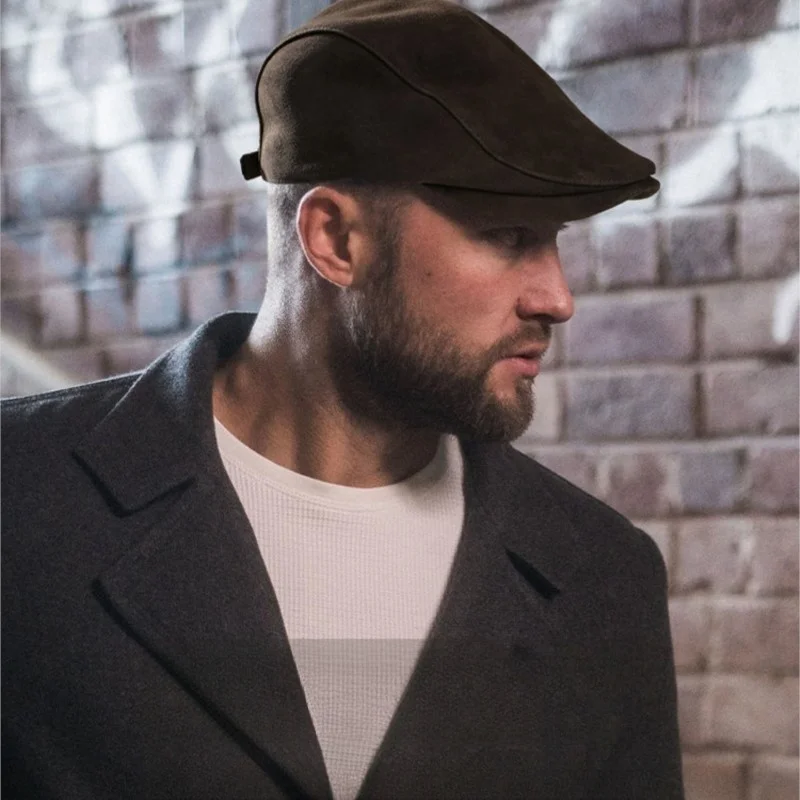 Men's front cap big sheepskin beret stylish baseball leather