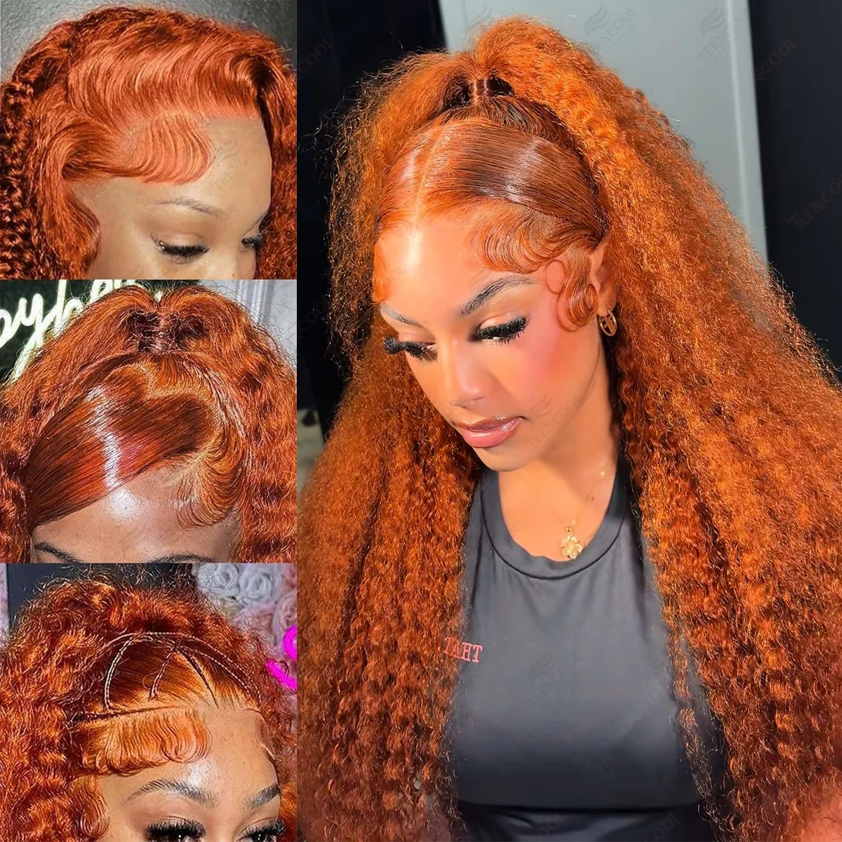 Ginger Orange Curly Wig 13x6 HD Lace Front 350 Colored Wig Human Hair Transparent Lace Frontal High Density Deep Wave Wig 30Inch