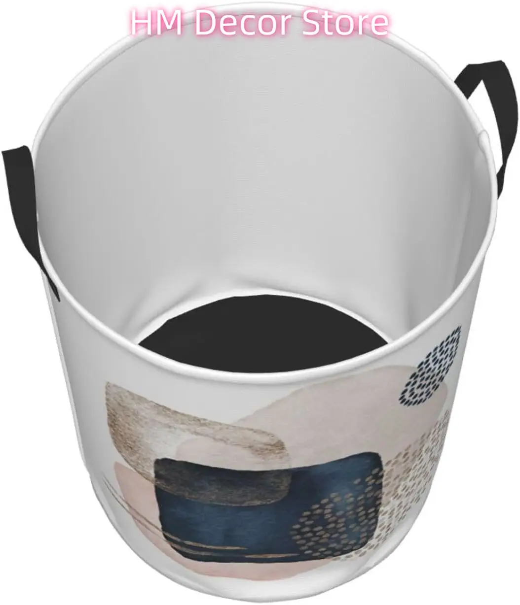Abstract Watercolor Pink Blue Geometric Laundry Basket with Handle Waterproof Collapsible Cloth Hamper Round Storage Basket for - view 3